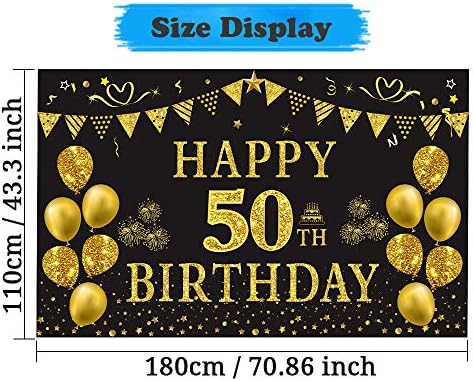TRGOWAUL 50º aniversário Decorações homens homens - Grande Banner de 50 anos preto e dourado, Feliz Bancário de