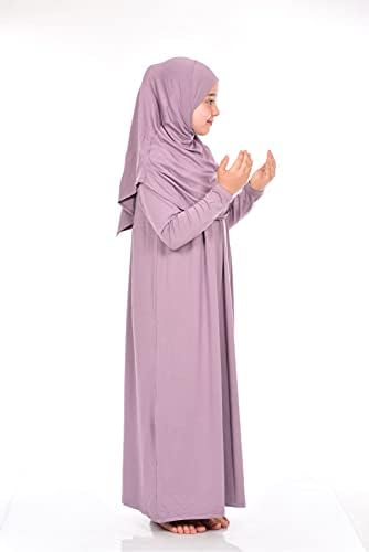 Vestido muçulmano online para meninas, vestido de oração islâmico de manga longa com hijab