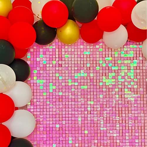 Yakourler 25 PCS Pacote de parede brilho painéis de lantejoulas iridescentes rosa claro para aniversário decorações de