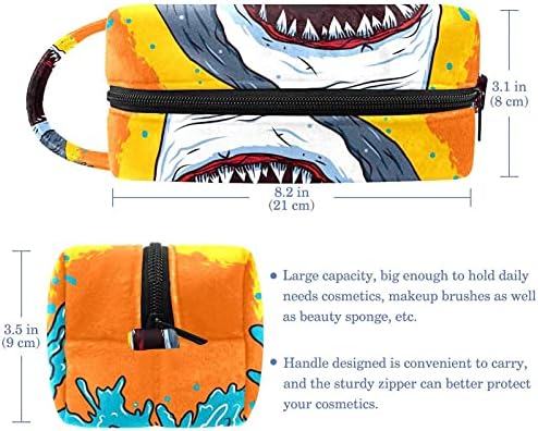Bolsa de cosméticos para mulheres, ataques de ataque de tubarão Sea Life Animais abrem o padrão da boca, sacos de maquiagem