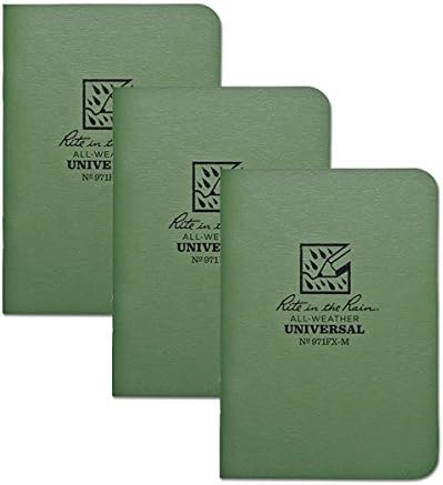 Rito na chuva notebook mini-estabilizado à prova de clima, 3 1/4 x 4 5/8, capa preta, padrão universal, 3 pacote
