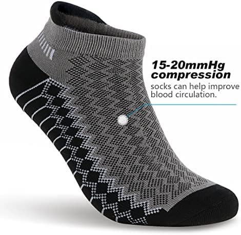 Meias de compressão unissex 6 pares, sem meias de show meias almofadadas de baixa corrida de corte de corte baixo com suporte do tornozelo