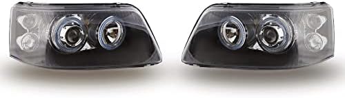 Faróis VR-1694 Luzes frontais Lâmpadas de carro faróis de faróis Driver e lado do passageiro Conjunto de faróis Definição Angel Eyes Black Compatible With Volkswagen T5 2003 2004 2005 2006 2007 2008 2009