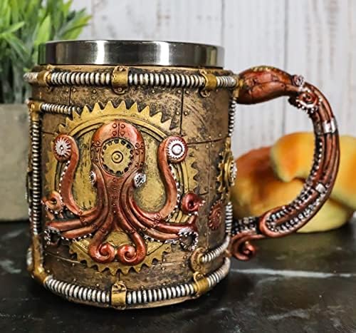 Ebros Brazen steampunk kraken octopus cyborg com válvulas robóticas de engrenagem robótica esculpida e pipelines bebidas bebidas