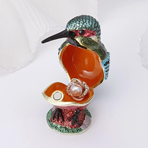 Caixa de bugiganga de esmalte pintada à mão, organizador de jóias articuladas com cristais, brincos de anel de armazenamento, estatueta
