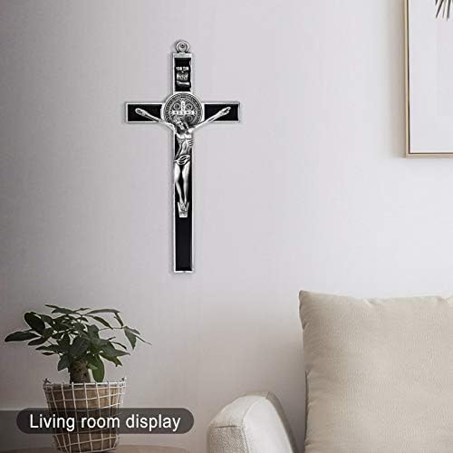 Wellcho Black esmalte o crucifixo Cruz de parede -Saint Benedict Metal Wall Art -7 polegadas Cruz Dê Bênção e o Sagrado Espiritual: Fé Presente para seus conhecidos