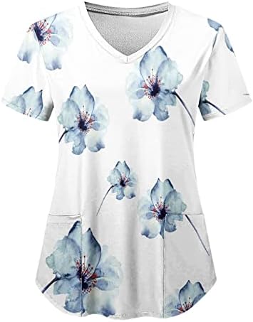 Camiseta de spandex camisa feminina para mulheres gradiente de moda impressão de manga curta V blusa de trabalho de férias
