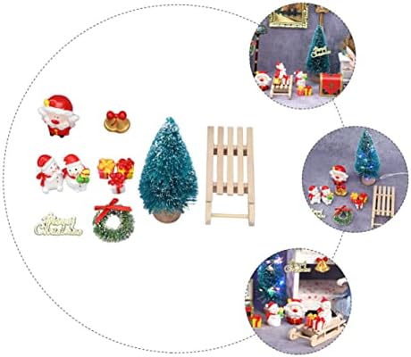 Toyvian 1 Set Mini Christmas Set Miniature Pine Tree Micro Scene Decor Wood Dining Table Wreath Mini Christmas Papai Noel
