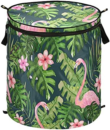 Summer Tropical Flamingos Pop Up Up Laundry Horty com tampa de cesta de armazenamento dobrável Bolsa de roupas dobráveis ​​para