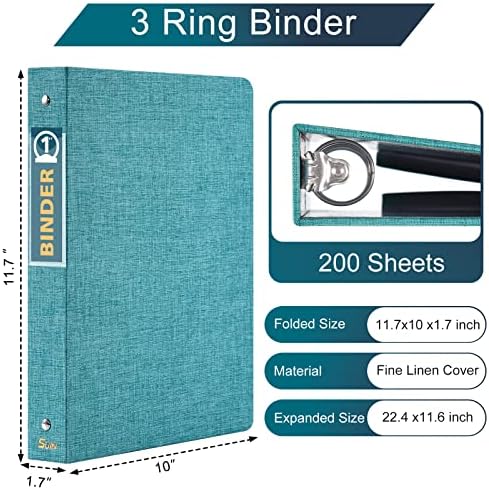 1 polegada de 3 anel com bolsos, 1 '' de folhas de capa de tecido, segura 200 folhas de letra nos EUA 8.5 '' x 11 'para escritório/casa/escola