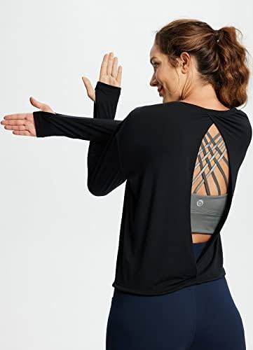 Baleaf Women's Open Back Sleeve Shirts Yoga Tops Tops Athletic Running Dance Top LODA FIE