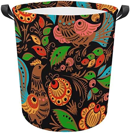 Padrão de arte folclórica polonesa com galos de lavanderia cesto de cesta de lavagem de bolsa de armazenamento de armazenamento dobrável