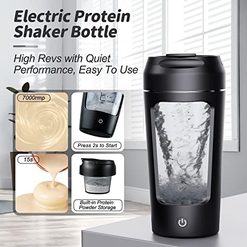 Garrafa de Shaker de proteína elétrica, garrafas de liquidificador para milkshakes de chocolate com leite de café | Bateria de 1200mAh recarregável USB | BPA livre | Material tritan | 22 onças de xícara | Armazenamento de suplementos incluído