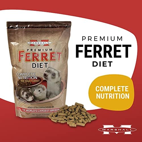 Marshall Pet Products Natural Complete Nutrition Premium Ferret Diet Food com proteína de frango real, altamente digerível, 4 libras