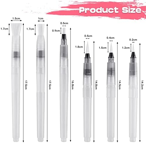 GFDFD 6 PCs Pontas de água planas/finas de ponta refilável canetas de pincel de cor de água conjunto para aquarelas pintando caneta
