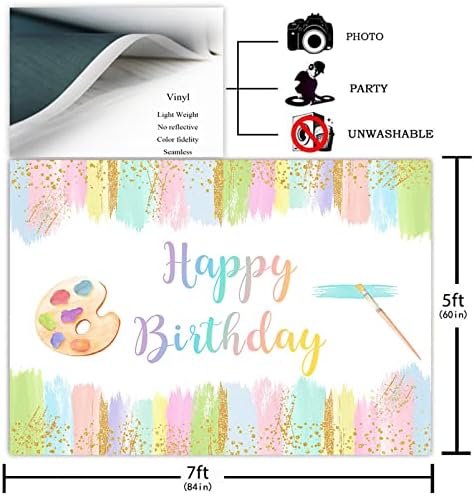Avezano Paint Birthday Birthday Birthday Penas de aquarela Tintas Decorações de festa de aniversário para criança menina colorir arte tem tema de aniversário fotografia de fundo bolo de mesa