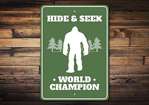 Hide & Seek Campeão Mundial, Bigfoot Hilariante Sign, Acampamento Local de Alumínio Fun Sign - 12 X 18