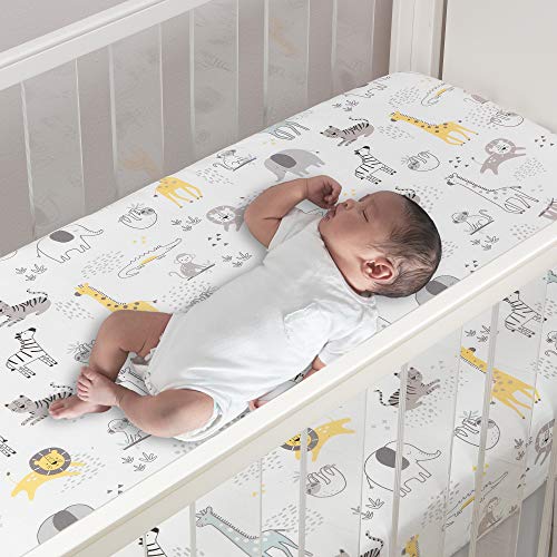 LAMBS & IVY Animal Jungle Cotton Jersey Conjunto de cama de berço de 4 peças - multicolor