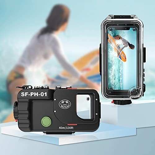 Caso de mergulho profissional de 130 pés/40m para snorkeling de snorkeling de snorkeling, alarmes de vazamento, tipo universal adequado para iPhone e Samsung Android.