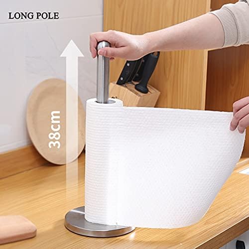 Qffl escovou aço inoxidável Rack de toalha de papel com base pesada, suporte de tecido de uma mão, para cozinha, banheiro, sala
