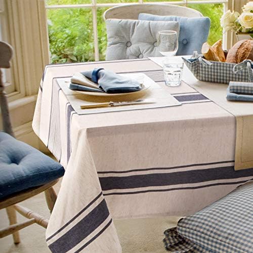 Colorbird French Stripe Tolera de mesa de linho de algodão Capa de mesa à prova de poeira para brunches de festa de jantar de cozinha