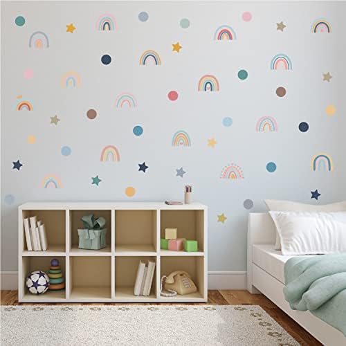 76 PCS Pequeno Boho Rainbow Star Dots Athestic Wall Stick para meninos Garoth Bursery Room Room Sala de Estudo Sala