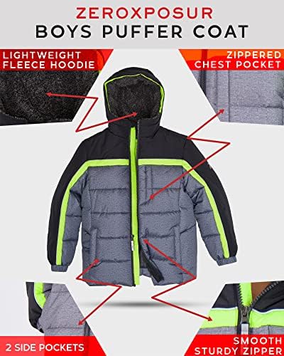 Zeroxposur Boys Puffer Jacket Capuz Casaco de inverno com algemas elásticas