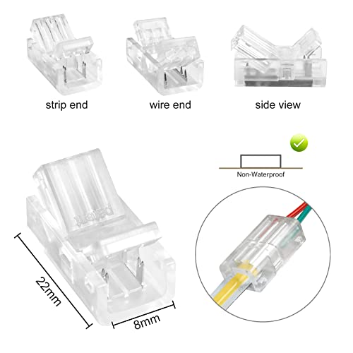 RGBZONE 2-PIN 8MM LED LED TRANHA PARA CONECTOR DE FIO, CONEXÃO DE EXTENSÃO ADAPTADOR DE SOLDERLESS para luzes LED de alta densidade