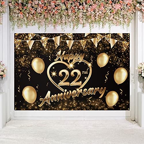 Feliz 28º aniversário do Banner Decor Black Gold - Glitter Love Heart Happy 28 anos Aniversário de casamento Decorações