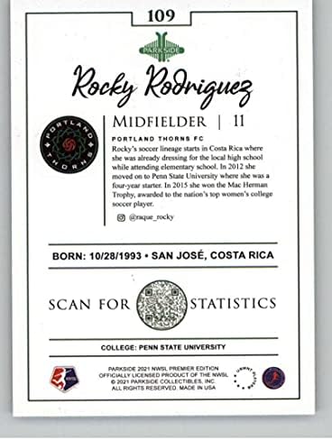 2021 Parkside NWSL Premier Edition #109 Rocky Rodriguez Portland Thorns Official Nacional da Liga de Futebol Feminina Cartão de Comércio em Condição bruta