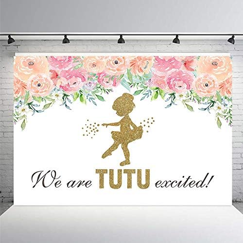 Mehofoto tutu excitado bailarina menina menina chá de bebê parque de pano de fundo rosa floral glitter balé fotografia fotografia de fundo banner de foto para suprimentos de mesa de bolo 7x5ft