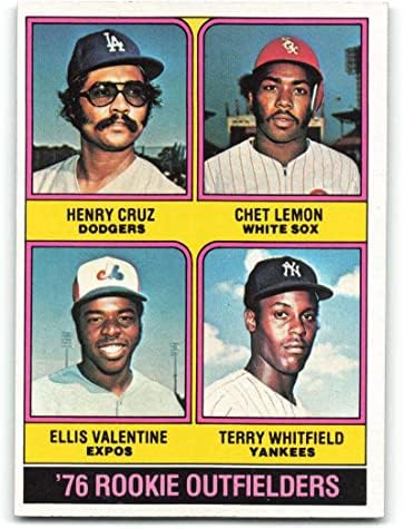 1976 Topps 590 Henry Cruz/Chet Lemon/Ellis Valentine/Terry Whitfield Rookie Outfielders NM+ RC Rookie Los Angeles Dodgers/Chicago
