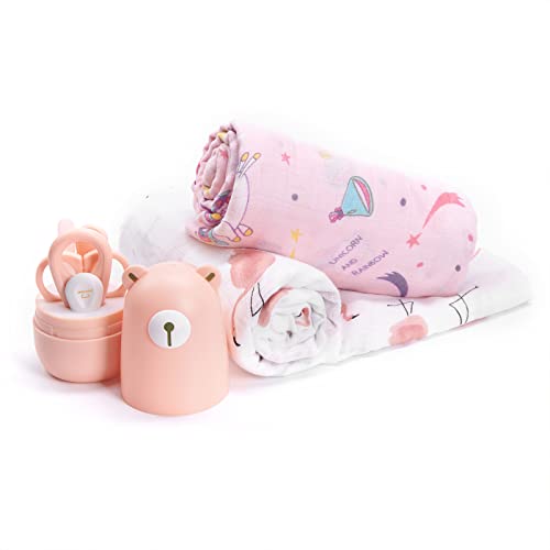 Clippers de unhas de bebê e cobertores de musselina de bebê definidos para recém -nascidos e meninos e meninos, bebê recebendo cobertor e kit de manobra de bebê