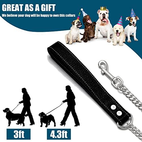 Idofas Silver Dog Chain Leash 18K Gold aço inoxidável Link Link Dog Leash com alça de couro para cadeias de colarinho de cães