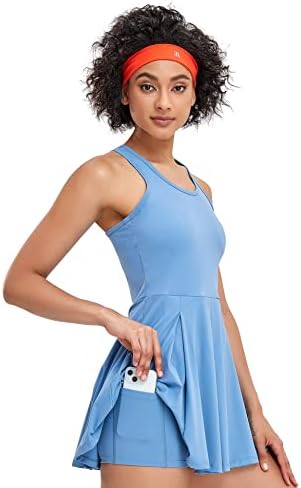 Vestido de tênis feminino de 1A1A com bolsos de shorts mangas vestidos esportivos de treino sem mangas