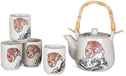 Coleção Hinomaru Japanea Tai Fish Red Snapper Design de chá cerâmica e 4 xícaras de chá Conjunto de chá asiático decoração