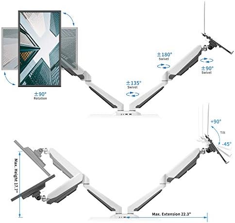 ShoppingAll Totalmente ajustável Spring de gás duplo 2 em 1 monitor e laptop ou monitores duplos suporte de montagem com 2 braços