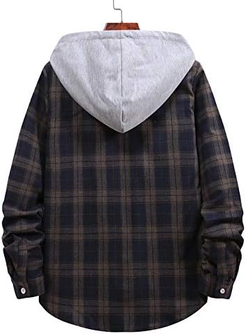 Casaco de outono para homens, acampando primavera aberta camisa de manga longa Men Basic xadrez fino macio com camisa de capuz drawstring3