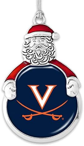 Das empresas do coração Virginia Cavaliers Santa com o logotipo da equipe Silver Metal Christmas Ornament Gift Tree Decoration UVA