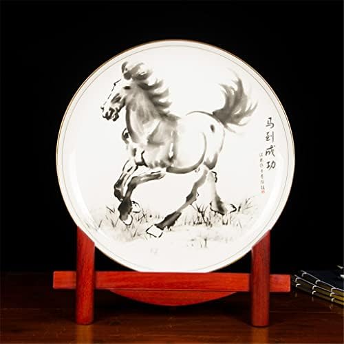 Httjack Bone China Porcelana alcançar Placa de decoração de cerâmica imediata Presente de aniversário da base de madeira