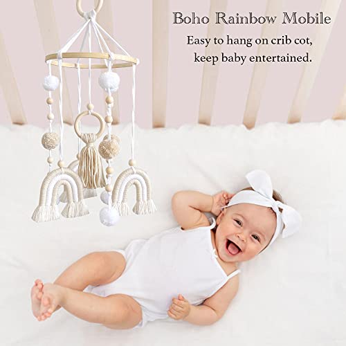 Bebê celular para berço, arco -íris boho decoração de berçário gênero neutro berçário mobiles para meninos e grils, pendurando berço móvel para baby boho berçário móvel para pacote n bassinet - branco