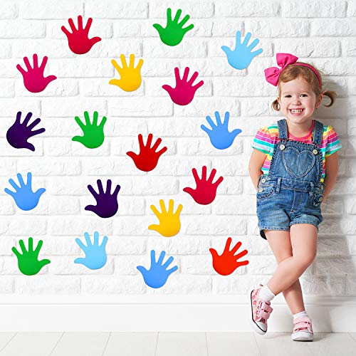 32 peças adesivos coloridos de parede de impressão manual DIY Decalques de parede de impressão de mão para crianças Decoração do quarto da sala de aula, 8 cores