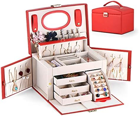 Caixa de jóias da caixa de jóias, briol de jóias de couro falso, caixa de armazenamento de jóias para mulheres para