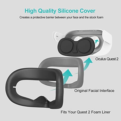 Superus VR Silicone Face Tampa Compatível para Oculus Quest 2 com protetor de lente, almofada de face lavável e capa de lente resistente