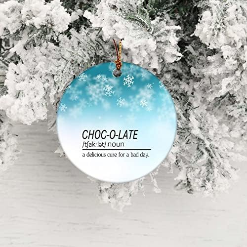 Citação de Choc-o-Late de dois lados Citação de porcelana Ornamento de Natal, novidade para amigos da família, Blue Snowflake