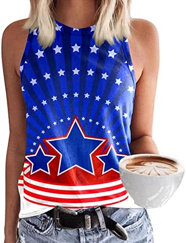 4 de julho Camisas para mulheres American Flag Summer Summer Sleesess O-Gobes Tops Tops Stars Stripes Tie-Dye camisetas casuais