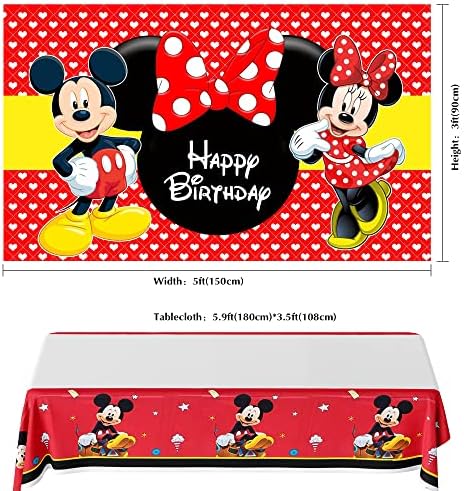 LuckMerry Mickey Minnie Mouse Cenário Temático e Tocada de Tabelas Bolsas de Bolsas de Partimento Destas Disney Desenvolvimento Colorido Photografia Fundo de Feliz Aniversário Decorações de Banner