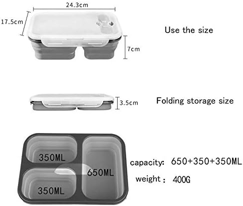 Viagem portátil Caixa de bento de silicone dobrável de três camadas, caixa de piquenique telescópica selada, lancheira para microondas