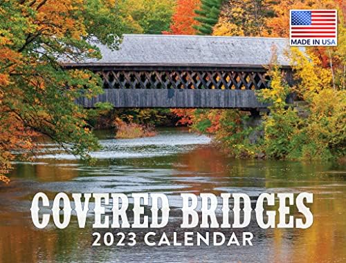 Calendário de ponte coberta 2023 calendários de parede mensal de viagem Nature Outdoors Americana Farmhouse Large