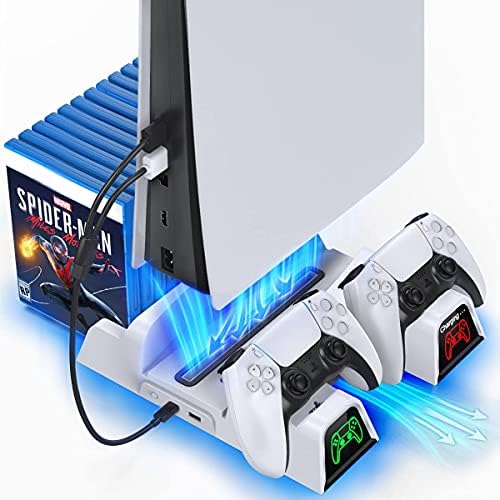 TOBO PS5 Stand com ventilador de resfriamento de sucção e estação de carregador de controladores duplos, 12 jogos de armazenamento